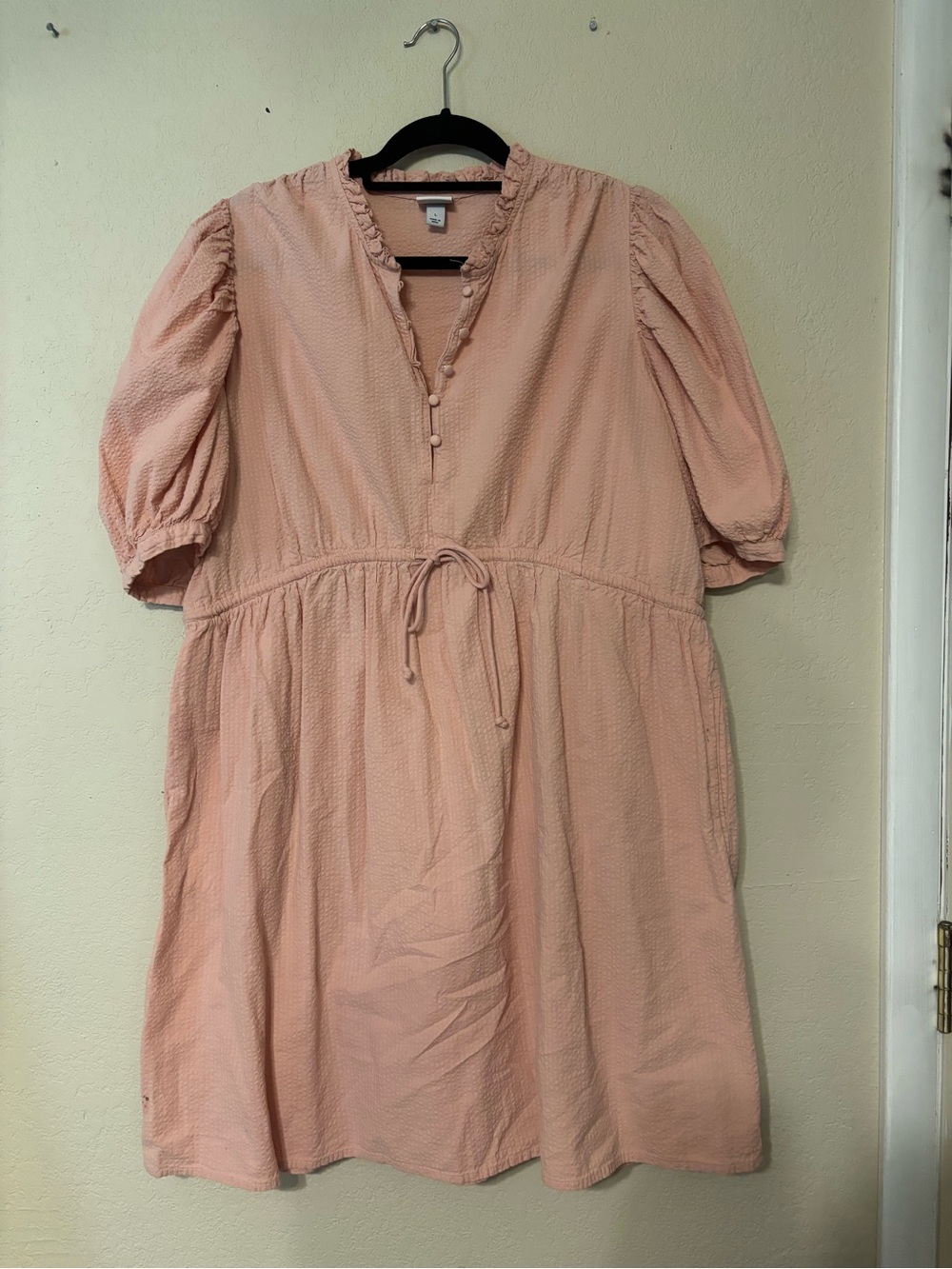 a new day Blush Peach Textured Midi Dress with Tie Waist